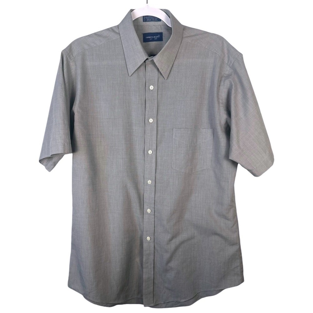 Towncraft Mens Gray‎ Short Sleeve Button Up Shirt Classic Fit Size Large 16